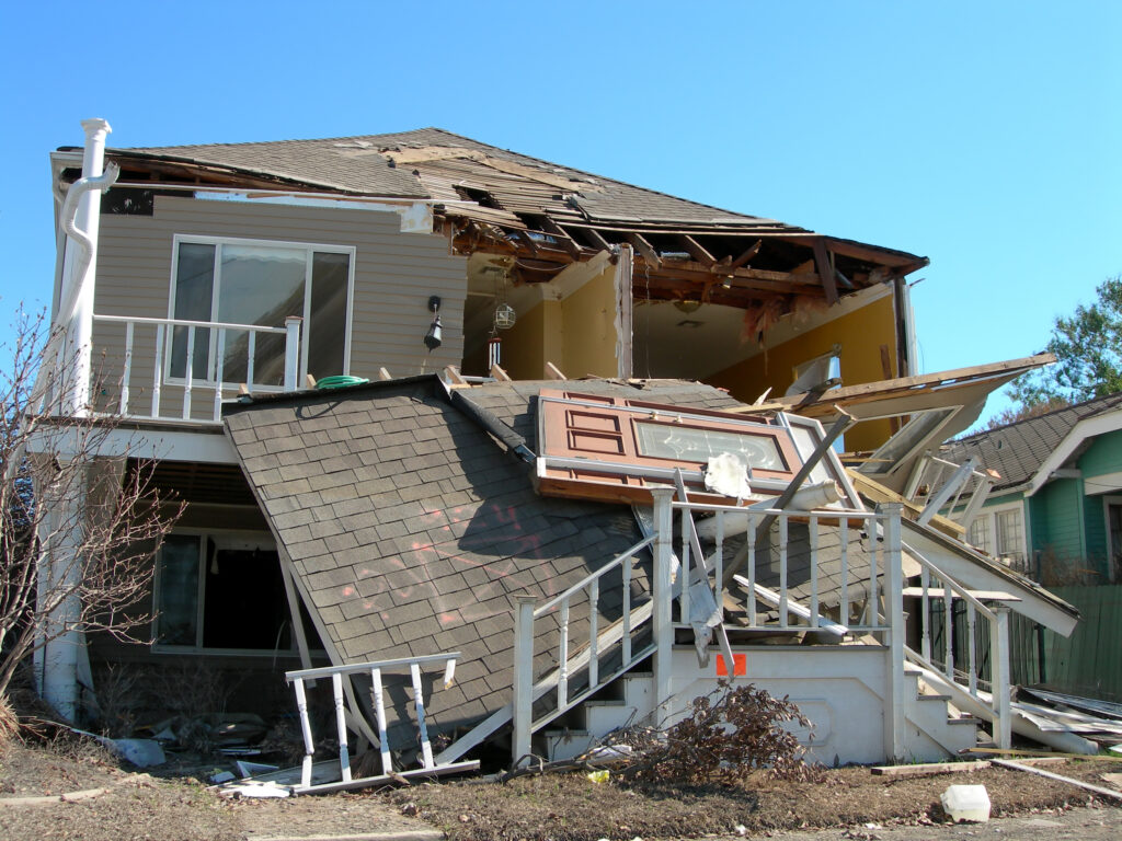 Home destroyed by hurricane winds & rains